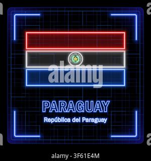 Paraguay flag symbol. Tech cyber data concept, editable strokes flag collection, bright neon design. Stock Vector