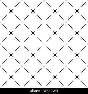 Seamless black and white geometric pattern with lines and dots. A modern minimalist diamond grid. Vector illustration Stock Vector