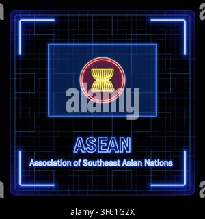 Asean flag symbol. Tech cyber data concept, editable strokes flag collection, bright neon design. Stock Vector