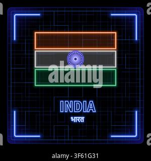 India flag symbol. Tech cyber data concept, editable strokes flag collection, bright neon design. Stock Vector