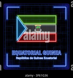 Equatorial Guinea flag symbol. Tech cyber data concept, editable strokes flag collection, bright neon design. Stock Vector