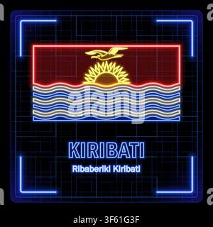 Kiribati flag symbol. Tech cyber data concept, editable strokes flag collection, bright neon design. Stock Vector