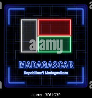Madagascar flag symbol. Tech cyber data concept, editable strokes flag collection, bright neon design. Stock Vector