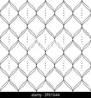 Elegant seamless curvilinear pattern in black and white. Intricate decorative geometric design with dots for various uses. Vector illustration. Stock Vector