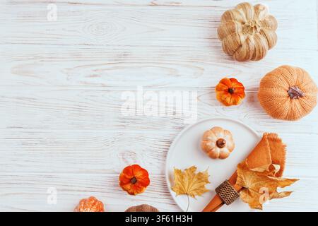 Fall Flat Lay with Holiday Table Setup Stock Photo