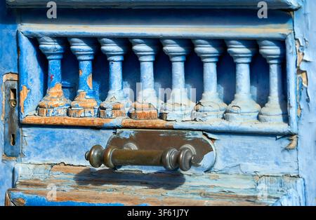 Fragment of the old wooden door at the streets of Limassol old town Stock Photo