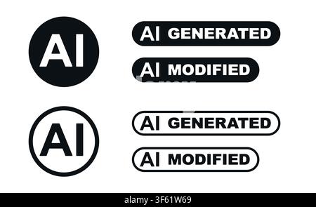 AI generated and modified label badge icon set for EU AI labeling and watermarks Stock Vector