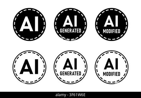 AI generated and modified content label symbol set for EU AI labeling and watermarks. vector badge icons for use as watermarks. Stock Vector