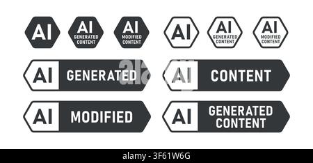 AI generated and modified content vector label set for use as watermarks Stock Vector