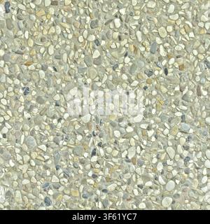 Light beige washed concrete surface with packed small rounded river pebbles. Stock Photo