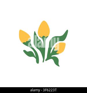Minimal floral design with yellow tulip buds Stock Vector