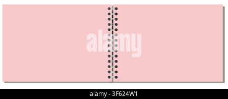 Pink B5 landscape spiral page has black center coils, blank rectangular sheet, clean surface, and gray offset shadow. Useful for sketching, classwork, project planning, or editable layouts Stock Vector