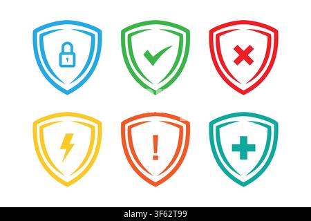 Security status icons vector set illustrating concepts like protection approval warning and health for digital interfaces and applications Stock Vector