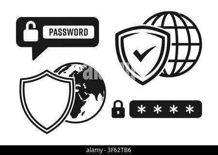 Security concept with digital password protection symbols for global data privacy and safe internet access Stock Vector