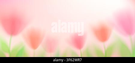 Blurred summer flower background. Blurry gradient floral bloom wallpaper. Soft smooth unfocused blossom backdrop. Natural spring field illustration for greeting card, invitation, cover. Vector Stock Vector