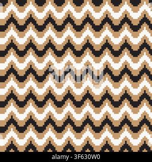 Chevron Curved Stripes Knitting seamless pattern design in Brown for fashion and home textiles, graphics, knitwear and backgrounds Stock Vector