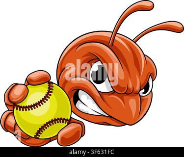 Ant Beetle or Bug Insect Softball Team Mascot Stock Vector