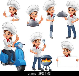Cartoon Chef Character Set Poses Illustration Stock Vector