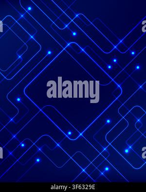 Dark blue futuristic background with glowing neon line circuit pattern abstract digital tech network vector illustration for cyber and data connection Stock Vector
