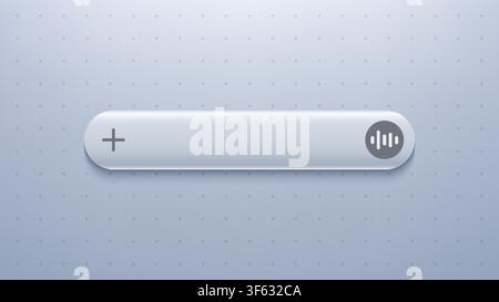 Minimalist UI prompt and search bar with plus button and voice waveform icon on light grey grid background for modern app and AI digital user interfac Stock Vector