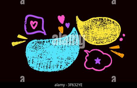 Design with yellow and blue crayon speech bubbles. Stock Vector