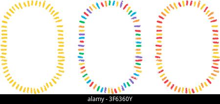 Crayon color doodle children oval frame. Confetti dash pencil hand drawn firework border. Chalk color birthday firecracker confetti ellipse frame Stock Vector