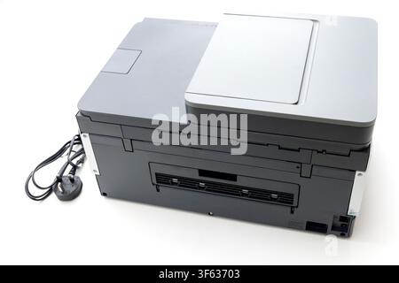 A modern multifunction printer is isolated on a clean white background Stock Photo