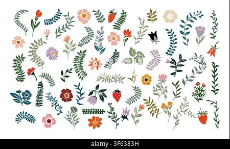 Abstract Soft pastel blooms and greenery set Stock Vector