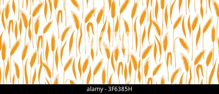 Golden wheat ear background seamless pattern. Cereal grain spikelet, stalk bakery bread beer packaging, endless design boundless background. Agriculture harvest template print fabric wrapper backdrop Stock Vector