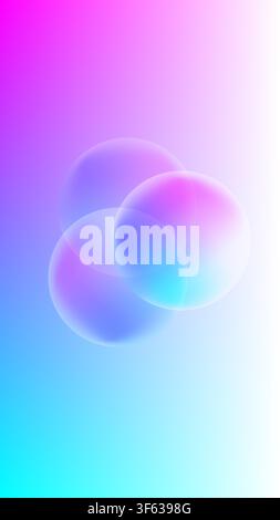 Abstract Pastel Gradient Bubbles Background.  A vibrant, soft gradient background featuring overlapping translucent 3D spheres in neon pink and blue hues. Stock Vector