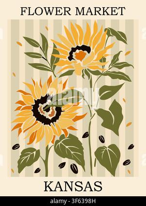 Sunflower bloom bright on t a striped background Stock Vector