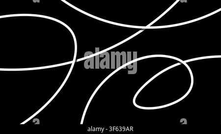 Minimalist White Curved Lines on Black Abstract Background. A high-contrast, elegant abstract design featuring smooth, intersecting white curves against a solid black backdrop. Stock Vector