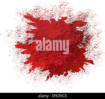 Abstract Red Powder Explosion Isolated Background. A dynamic explosion of vibrant red powder particles scattered. Stock Vector