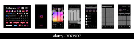 Instagram icon pack 2026. Official style social media interface icons with navigation buttons, notifications, stories, reels, profile and application Stock Vector