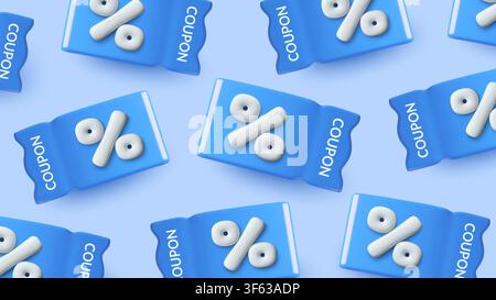 Blue sale background with 3d discount coupons and percent symbols pattern for shopping and retail Stock Vector