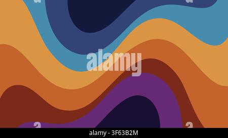 Abstract Retro Groovy Wave Background with Vibrant Swirling Curves, Modern 70s Vector Pattern Stock Vector