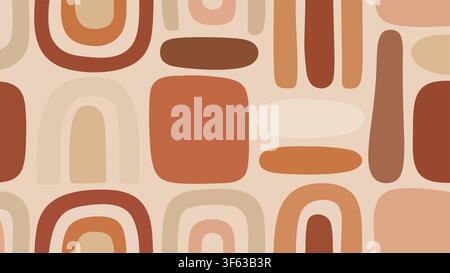 Abstract Boho Seamless Pattern with Organic Shapes and Terracotta Arches, Earth Tone Mid Century Vector Background Stock Vector