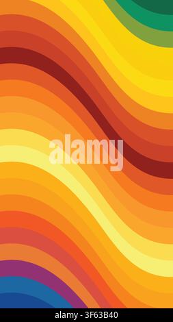 Abstract Retro Colorful Wave Pattern Background with Warm Groovy Wavy Stripes, Vertical Vector Design Stock Vector