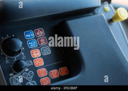 Close Up of Tractor Control Panel with Buttons Stock Photo