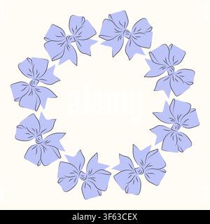Circular wreath made of blue ribbon bows. Decorative frame element for holiday greeting card and festive invitation. Creative design component with copy space for gift announcement. Stock Vector