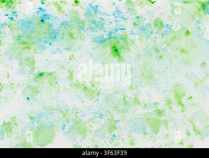 Watercolor print on foil with an abstract pattern in blue and green Stock Photo