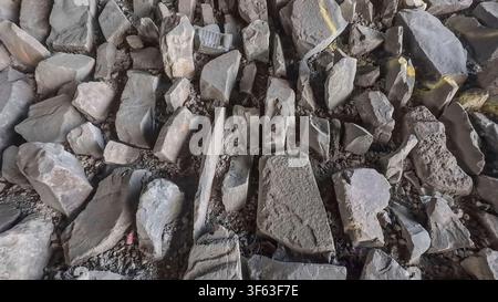 Quarrystones from natural wall on heaps Stock Photo