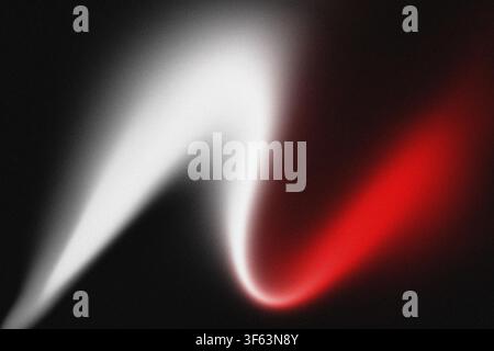 Abstract grainy red and white glowing wave background with noise texture on dark backdrop Stock Photo