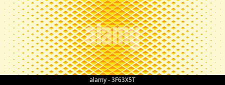 horizontal halftone of diamond shaped gold spread from center for pattern and background. Stock Vector