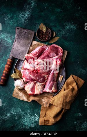 Raw leg of lamb, ready to cook Stock Photo