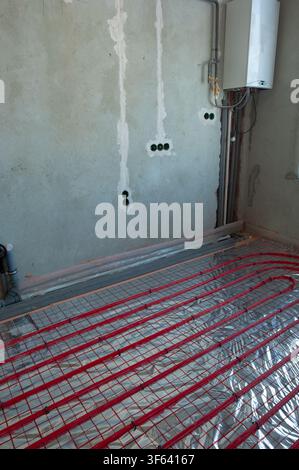 Underfloor surface heating pipes. Low temperature heating concept Stock Photo