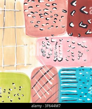 Areas filled with lines, strokes, and dots in light, pastel colors. Stock Photo