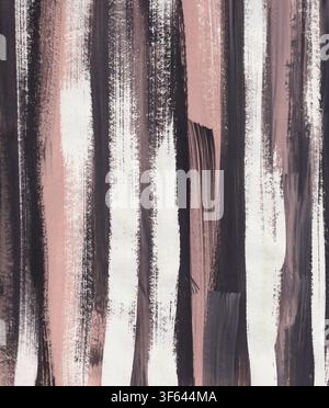 Vertical stripes with visible brushstrokes in black, light brown, and white. Hand-painted pattern. Stock Photo