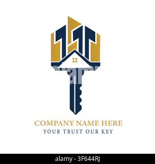 Real estate key logo template featuring a house and key concept with a professional modern appearance, realtors, housing companies, construction Stock Vector
