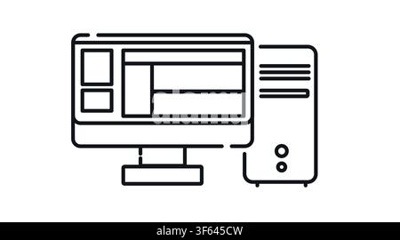 Desktop computer tower and monitor with website browser on screen vector icon. Stock Vector